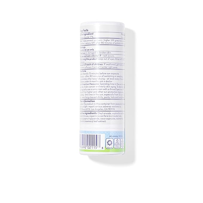 California Baby Super Sensitive SPF 30+ Sunscreen Stick | Unscented Baby Sunscreen for Face + Body | Travel Size Mineral | 0.5oz