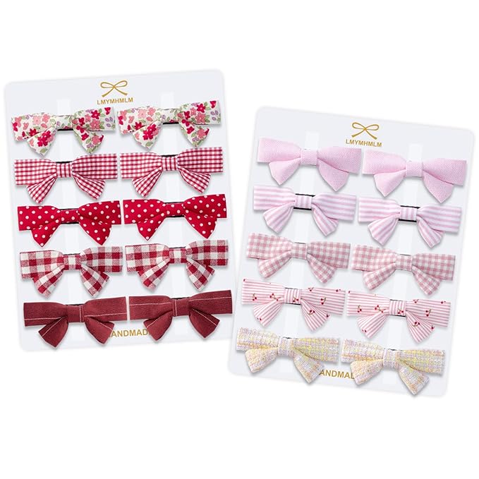 20pcs small red & pink hair bows for girls.Cute baby hair bows,Non-slip alligator hair clips.Toddlers bow clips,Handmade hair accessories for little girls gift set.