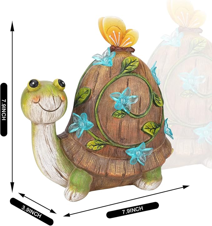 Bshine Solar Garden Statue Turtle Figurine Resin Animal Sculpture Decor with Solar Lights Cute Art Sculpture for Patio Lawn Yard Outdoor Decorative