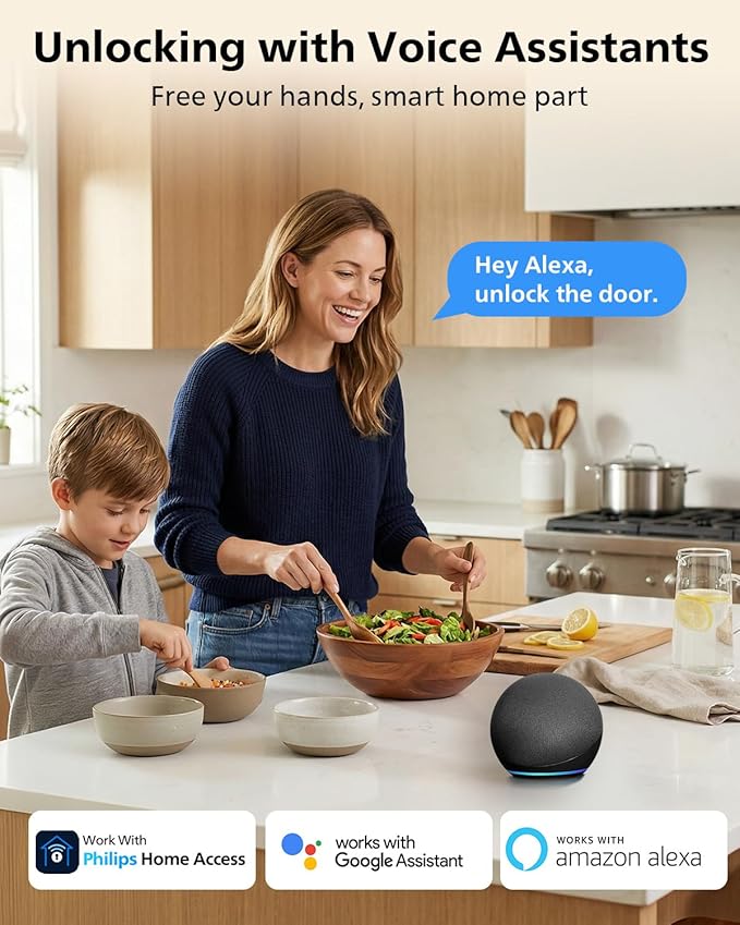 Philips Smart Lock, Smart Door Lock Built-in WiFi, App Remote Control, Keyless Entry Door Lock for Front Door, Deadbolt Lock Auto Lock, Support Alexa & Google, IP54 Waterproof, Black