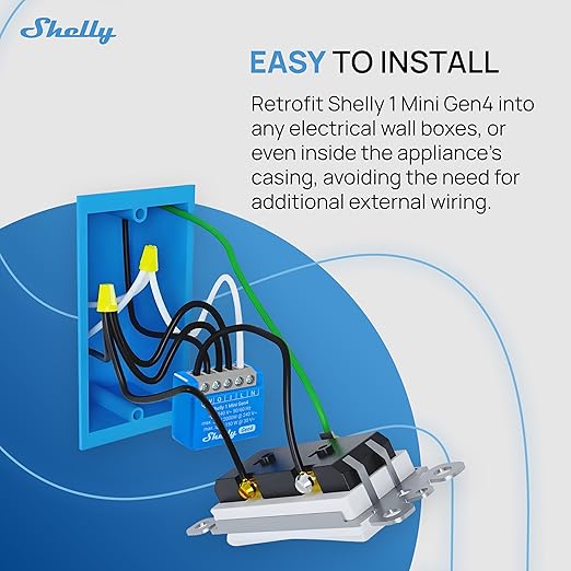 Shelly 1 Mini Gen4 | Wi-Fi, Zigbee & Matter Smart Relay Switch with Dry Contacts, 1-Channel 8A | Home Automation | Alexa, SmartThings, Google, Apple HomeKit Compatible | Garage Door Opener (2 Pack)