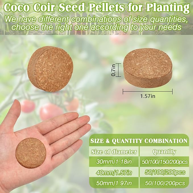ZeeDix Coco Coir Potting Soil, 50pcs 40mm Compressed Coconut Fiber Seed Starter Soil Pellets, Coco Peat Soil Discs for Indoor Outdoor Plants, Herbs, Houseplants, Flowers, Succulents, Vegetables