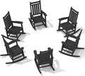 SERWALL HDPE Outdoor Rocking Chair Set of 6, Patio Rocking Chairs for Adults, All Weather Outdoor Rockers for Lawn, Black
