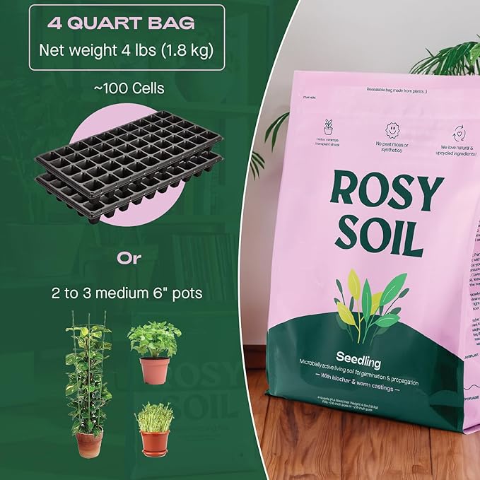 Seedling Seed Starter Soil Mix - Peat-Free Organic Potting Mix for Seeds, Cuttings, Microgreens- Enriched w/Worm Castings, Root-Boosting Biochar, Less Prone to Gnats for Germination & Propagation- 4qt