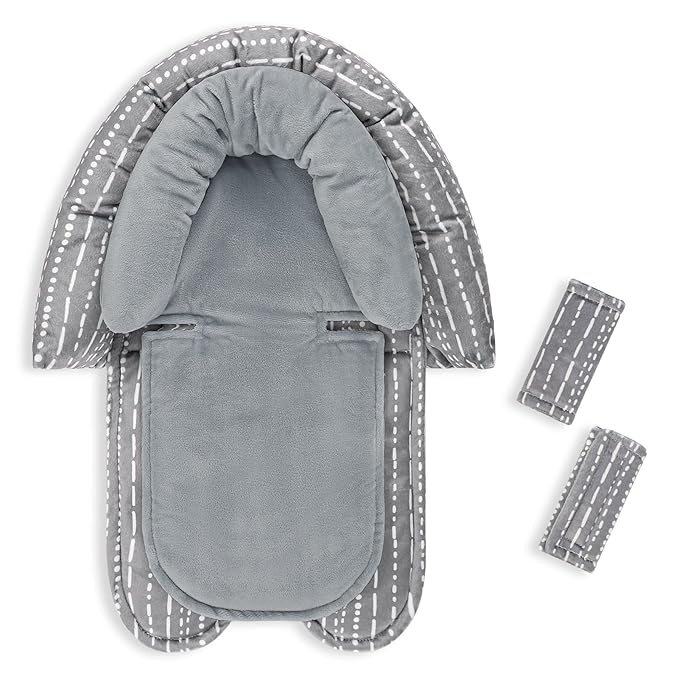 Infant Car Seat Insert, Baby Car Seat Head & Body Support with 2 Strap Pads, Ultra Soft Newborn Preemie Carseat Insert Cushion for Girls Boys, Fits Car Seat, Stroller, Swing, Bouncer, Grey