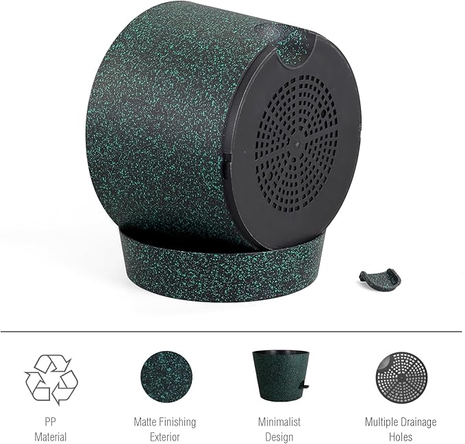 12 inch Large Self Watering Pots for Indoor Outdoor Plants, Flower Plant Pots with Mesh Drainage Holes for Garden, Plastic Planters with Reservoir for Home Plants, Black with Green Speckles