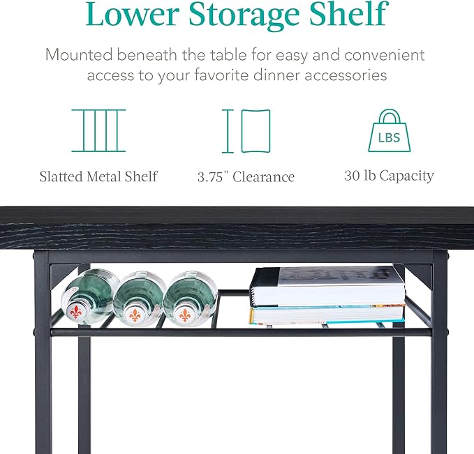 Best Choice Products 3-Piece Modern Dining Set, Space Saving Dinette for Kitchen, Dining Room, Small Space w/Steel Frame, Built-in Storage Rack - Black/Black