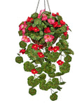 Briful Geraniums Fake Flowers Hanging Basket Outdoor, Silk Summer Vine Faux Flowers, Begonia Artificial Flowers, 5 ⅞’’ Coconut Basket, for Home Farmhouse Balcony Indoor Patio Garden Decor