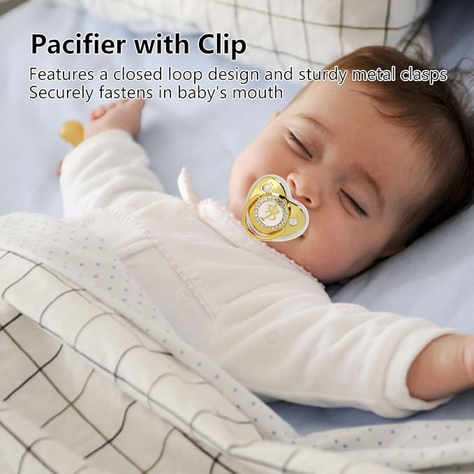 Personalized Golden Letter Baby Pacifier with Clips, Anti-Dust Cover for Newborn Photography, Letter