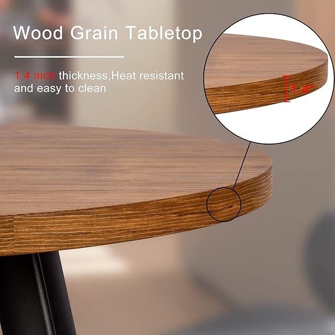 Round Dining Table, Small Dining Table for 2, 31.5" Round Table, Mid-Century Modern Kitchen Table with 1.4" Thickness Wood Grain Tabletop for or Small Space, Dining Room, Kitchen, Brown