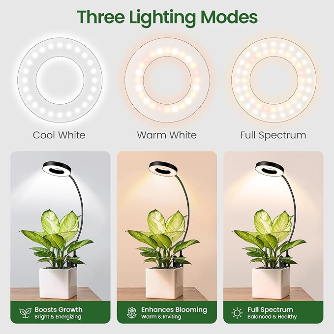 LORDEM Grow Lights for Indoor Plants, 2 in 1 Full Spectrum Plant Light with 360° Gooseneck, 48 LEDs, Auto Timer 6/8/12/16H, 3 Lighting Modes,5 Brightness Levels for Small Plants, 3 Pack Black