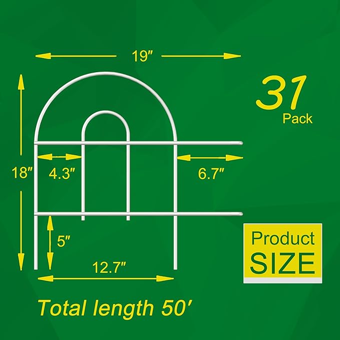 Decorative White Garden Fence Border 18in X50ft Outdoor Metal Wire Garden Fencing Flower Bed Folding Fences Panel Patio Edging Landscape for Yard