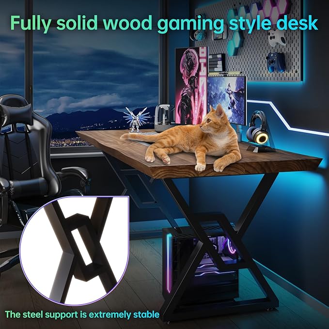 Solid Wood 55-inch Computer Desk - Large Office Desk for Home Office, Modern and Simple Design, Industrial Executive Work Table, Steady Home Office Bedroom Furniture for Study Reading Writing Dining