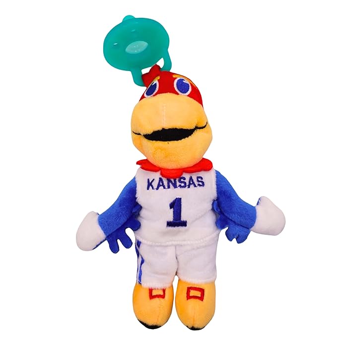 Gamezies Baby Boy and Girl College Mascot Stuffed Toy Plush Silicone Pacifier, Collegiately Licensed, BigJay, University of Kansas CPSIA Tested, BPA-Free 0-6 Months