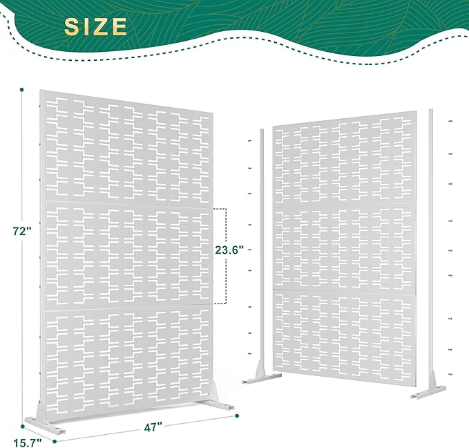 72" H×47" W Metal Privacy Screen Outdoor Privacy Screen Freestanding, Outdoor Privacy Screens and Panels for Patio Lawn Deck(Consists of 3 Panels)