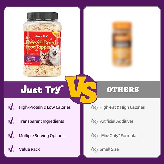 Just Try 8 OZ Cranberry Freeze Dried Cat & Dog Food Toppers Urinary Tract Cat Treats Mixers Low Calorie Chicken Egg Yolk High Protein for Kidney Bladder UT Support