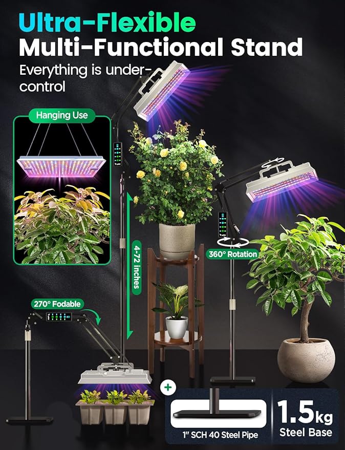 LETPOT 100 Watt (Max 120W Output) Grow Lights for Indoor Plants Full Spectrum, Smart APP, 8-Level Adjustable Light, Hanging & Standing, 270° Foldable, 360° Rotation, 2x3,3x4,18000 Lumens, High ppfd