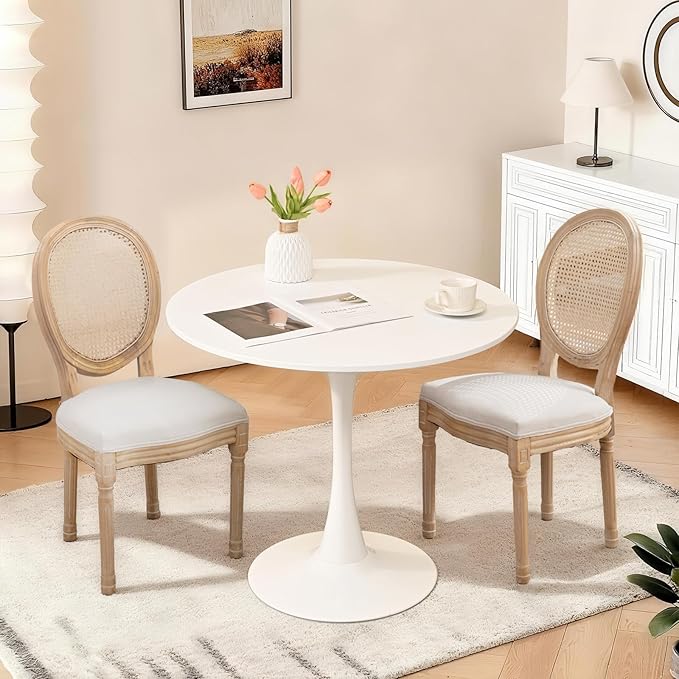 SoarFlash Kitchen Table and Chairs for 2, 31.5" Dining Table Set for 2 with French Dining Chairs, 3 Piece Round Kitchen Table Set, Dining Room Table Set for Small Space, Apartment