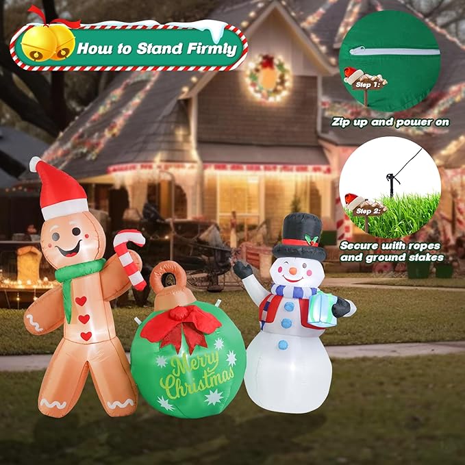 Taman 6.2 FT Christmas Inflatable Decorations, Gingerbread Man with Snowman Propeller Built-in Bright LED Light Blow Up for Yard, Garden,Lawn Outdoor Holiday Yard Decorations