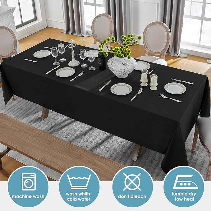 VidaFete Tablecloth 60 * 102inch 10 Pack Rectangle Table Cloth Polyester, Stain Wrinkle Resistant Dining Table Cover for Kitchen Dinning Party Wedding Rectangular Tabletop Buffet Decoration (Black)