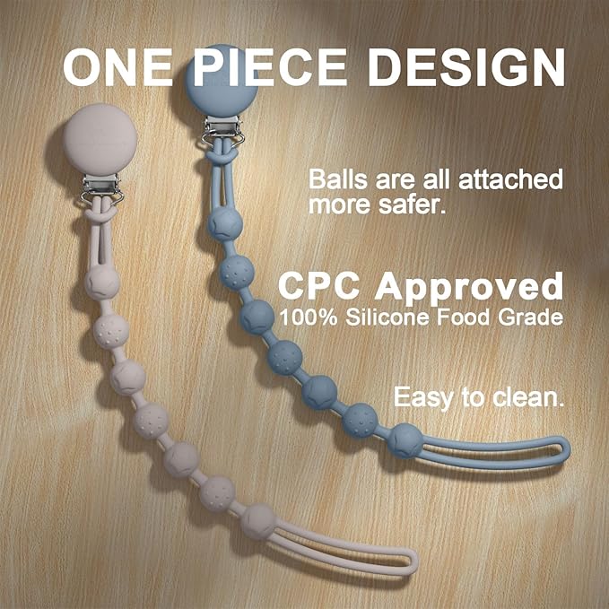 Cuddle Campus Silicone Pacifier Clip Holder with One Piece Design,Soft Flexible Binky Clips with Texture for Baby Boy and Girl Pack of 4 (6m+)