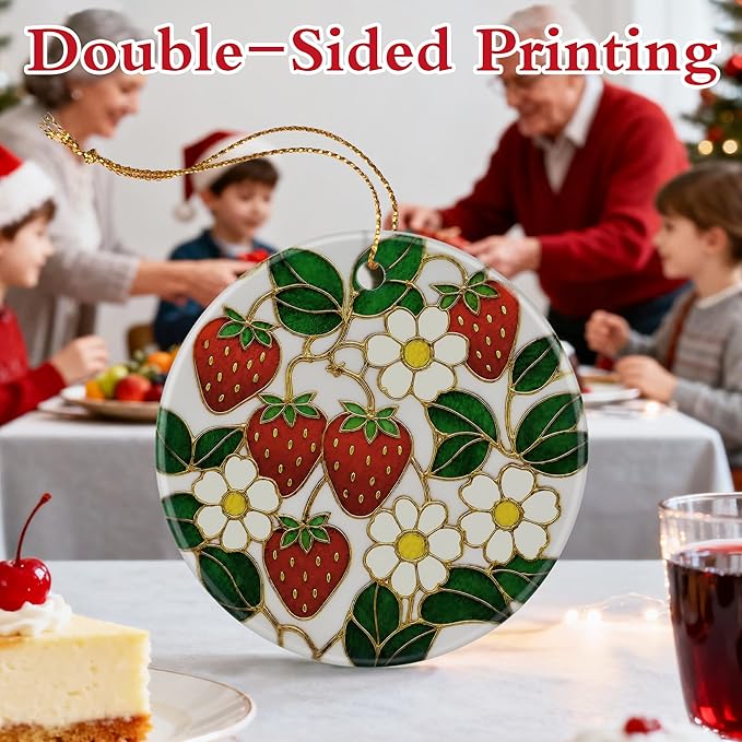 Strawberry Flower Ornament, Christmas Ornaments & Christmas Decorations for Tree, Vibrant Holiday Decor, Gift for Her, Friends & Strawberry Lovers, Gift Exchange & Gifts Idea, Giftbox Included