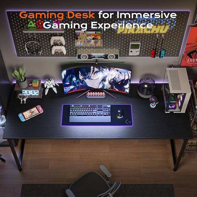 PRAISUN 54 X 24 Inch Computer Desk with Deeper Desktop, Gaming Office Writing Work Desk for Home Office, Study, Bedroom, Work from Home, Metal Frame, Black
