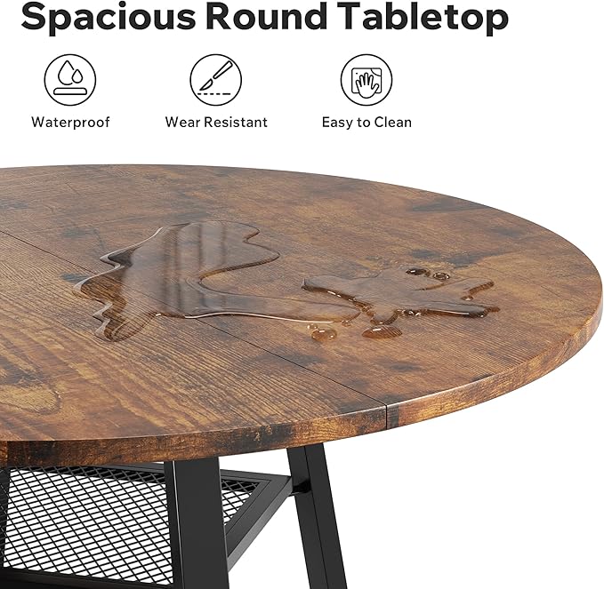 Round Dining Table for 2-4 People,42 Inch Dining Room Table,Modern Circle Kitchen Table with Storage Shelf and Metal Legs for Dining Room,Kitchen,Vintage(Table Only)