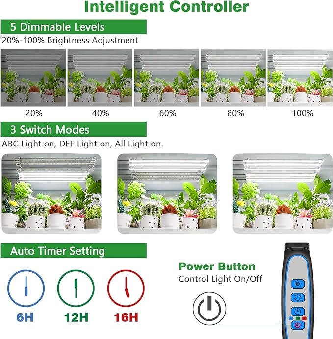 Wiaxulay Grow Lights for Indoor Plants, 360 LEDs Full Spectrum Plant Grow Light, 6 Bars/16 in Grow Light Strip with Auto Timer 6/12/16 Hrs, 3 Switch Modes, 5 Dimmable Levels for Hydroponics Succulent