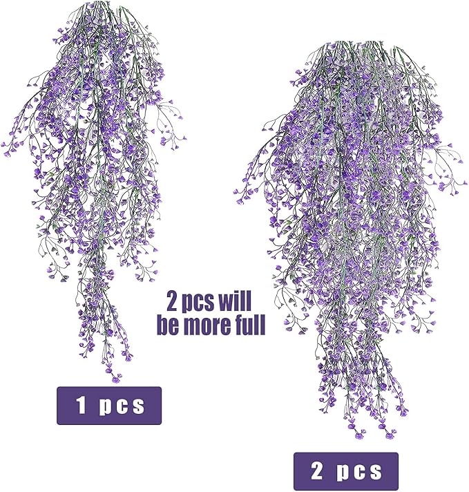 RECUTMS 4pcs Artificial Hanging Plants Indoor Fake Hanging Plants Wall Purple Faux Ferns for Home Garden Wedding Party Indoor Outdoor Decorations