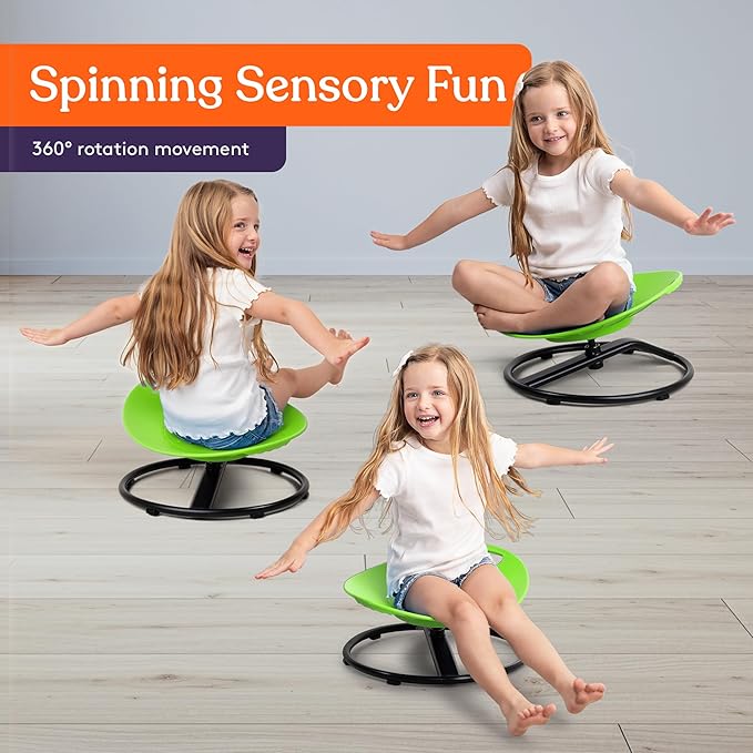 Special Supplies Smile Spinning Chair for Kids- Versatile Kids Sit and Spin Sensory Chair for Training Body Coordination for Playroom, Bedroom, or Nursery (Green)