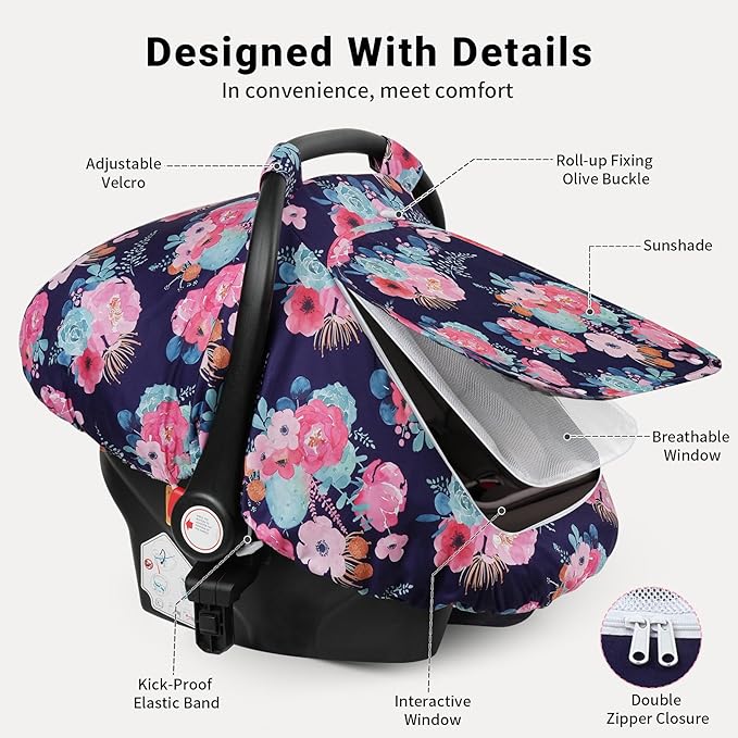 Elstey Car Seat Cover Baby, Minky Dot Carseat Covers Baby Girls, Lightweight Infant Car Seat Cover Canopy with 2 Layers Breathable Mesh Windows, Stroller Carrier for Babies Newborn Essentials