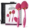 Mothercould Premium Sunscreen Brush Set Kids & Baby Sunblock Applicator with Metal Handles, Travel Bag, 2 Brushes, 2 Caps, & Cleaning Mat Mess-Free Sun Care (2 Pack) (Pink)