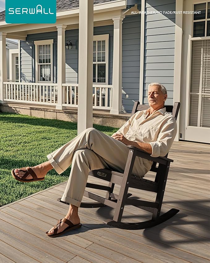SEWALL HDPE Rocking Chair, Oversized Outdoor Rocking Chair for Adults, Patio Rocker for Porch, Coffee