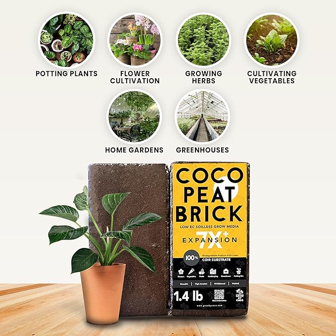 Coco Coir 650g Brick - Premium Organic Coco Peat Brick for Garden Soil & Potting Mixes-Coconut Fiber Substrate Mixes with Potting Soil for Indoor Plants & Outdoor Plants