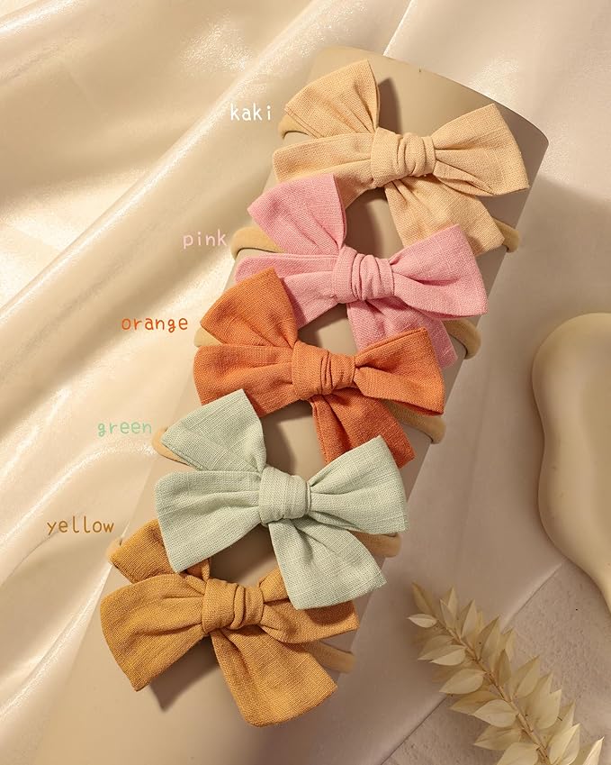 doboi 10PCS Baby Headbands Girls Hair Bows Nylon Linen Hairbands Handmade Hair Accessories for Newborn Infant Toddlers Little Girl and Kids