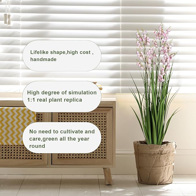 Fake Plants Home Decor Fake Flowers Artificial Plants Outdoor Tall Grass Plant Artificial Pampas Grass Decor Artificial Plants Indoor Fake Grass Living Room Decor Artificial Grass 36" 2PCS（Pink）