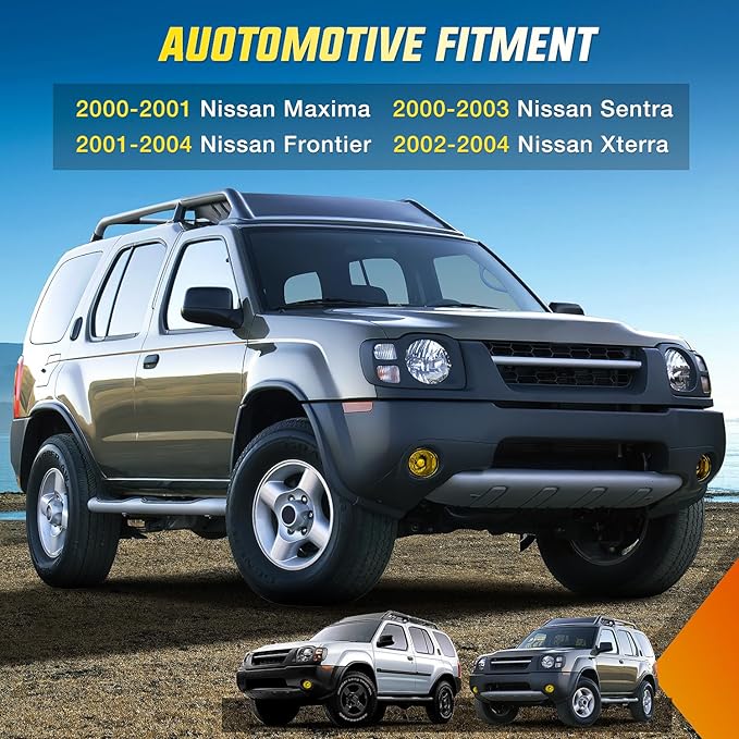 Nilight Fog Light Assembly Compatible with 2000 2001 Nissan Maxima 2002 2003 Sentra&Frontier 2004 Xterra Amber Lens Lamps Replacement