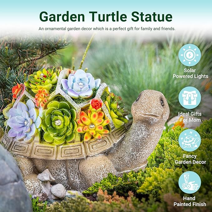 GIGALUMI Solar Garden Statues Turtle Figurine Lights for Outside, Yard Decorations Outdoor, Garden Decor Unique Birthday Housewarming Gifts for Mom, Women for Mothers Day