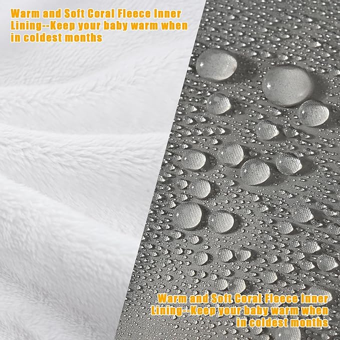 Yoofoss Stroller Cover for Winter, Toddler Stroller Footmuff Universal for Most Stroller, Water Resistant Warm Coral Baby Stroller Bunting Sleeping Bag Light Grey
