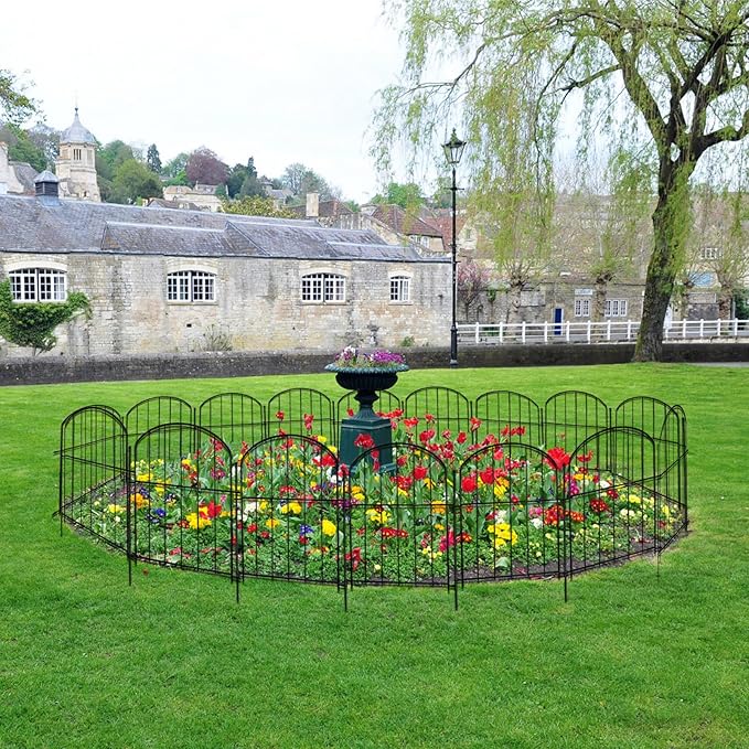 21in(H) x 10ft(L) 10 Panels Garden Fence Animal Barrier No Dig, Rustproof Arched Small Metal Fencing, 1.5in Gap Fence Border, Outdoor Decorative Fence for Yard Dogs Rabbits