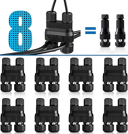 SUNVIE Low Voltage Wire Connector Fastlock2 Landscape Lighting Wire Connectors Waterproof Low Voltage Connector 12-18 Gauge Landscape Wire Connectors for Garden Light Pathway Lights, 8 Pack