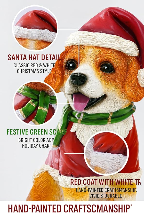 Christmas Dog Garden Statue with Solar Lantern – Santa Dog Figurine in Red Coat & Hat, Outdoor Christmas Yard & Porch Decorations, Balcony & Lawn Decor, for Dog Lovers