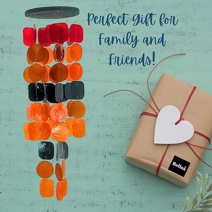 Bellaa 20720 Wind Chimes for Outside Capiz Sea Glass Shells Orange Red Black Outdoor Windchimes Home Garden Patio Yard Lawn Unique Gifts Mom Grandma
