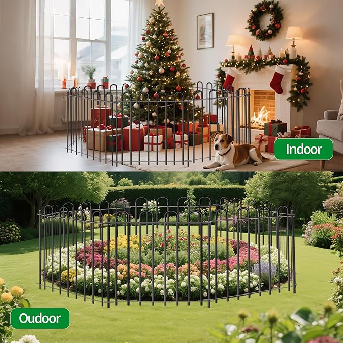 Metal Decorative Garden Fence, 32" High x 26" Wide (9 Panels + 1 Gate) Total Length 21.6 ft, No Dig Dog Fence Outdoor for Yard, Rustproof Animal Barrier Fencing, Garden Edging Border for Yard