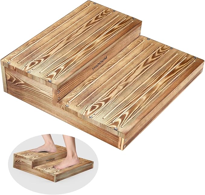 Wooden 2 Step Stool for High Beds, Moderate & Applicable 2-Step Stools for Seniors, Solid Wood steppingStool, Built-in Handle for Easy Carrying, 25.6" W
