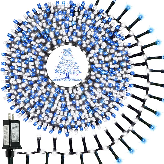 2025 New Christmas Cluster Lights 800 LED with Flowing Twinkling, Firecracker Fairy Lights with 15 Modes & Timer, Waterproof Christmas String Light for Indoor Outdoor Xmas Tree Party Garden Blue White