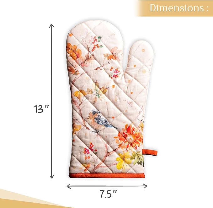Maison d' Hermine Oven Gloves 100% Cotton Oven Mitt 7" x 13" with Loop Heat Resistant BBQ Cooking Gloves for Thanksgiving Christmas Decorations Baking Handling Hot Pans (Pack of 1, Kelim - Prairie)