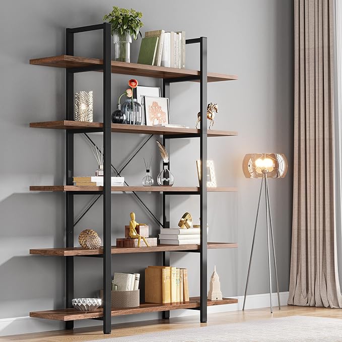 Tribesigns 5-Tier Bookshelf, Vintage Industrial Style Bookcase 72 H x 12 W x 47L Inches