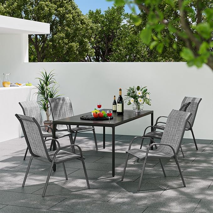 Patio Dining Chairs Set of 6, Outdoor Stackable Dining Chairs High Back, Patio Furniture for Backyard, Porch, Garden, Poolside (Grey)